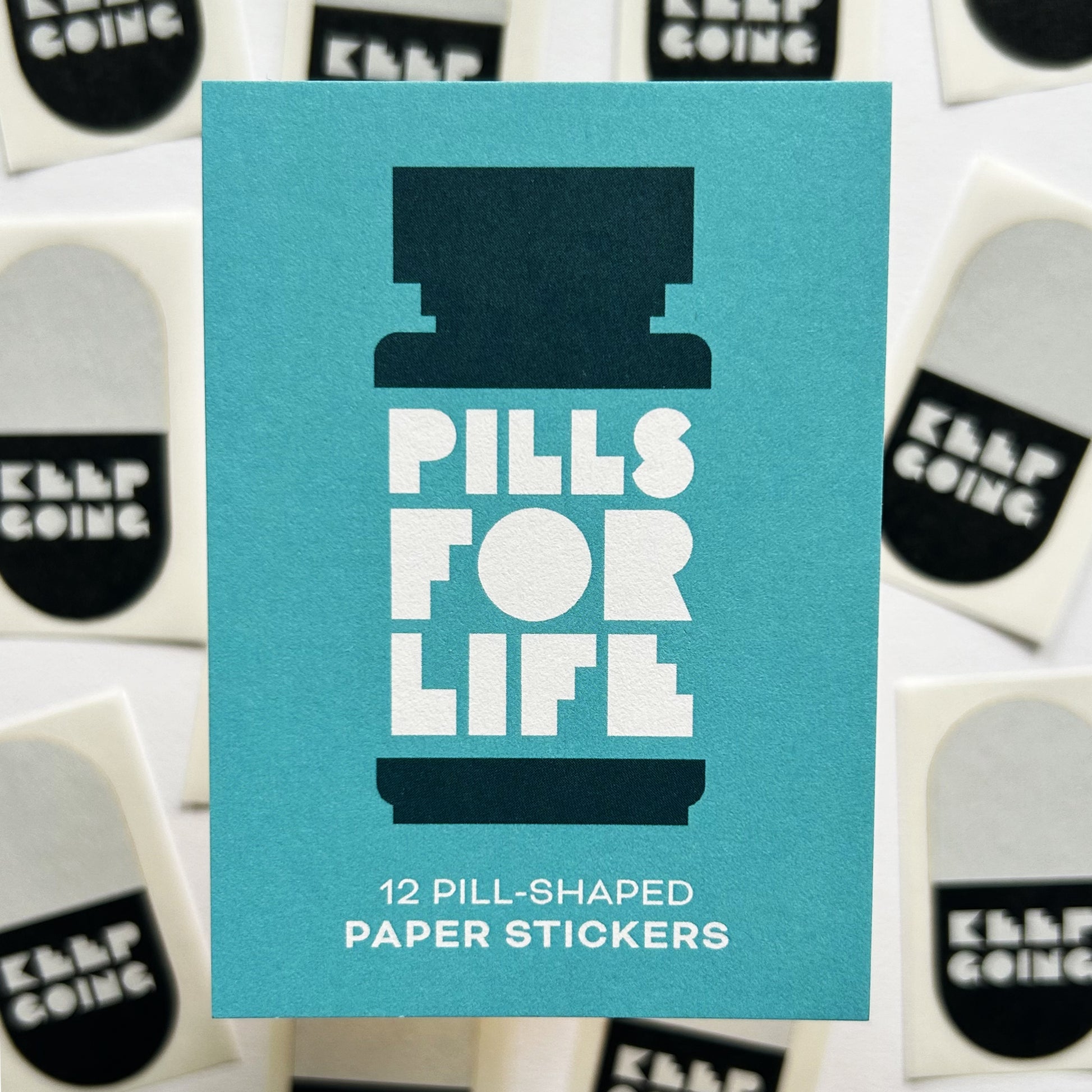 Pills for Life sticker package and stickers